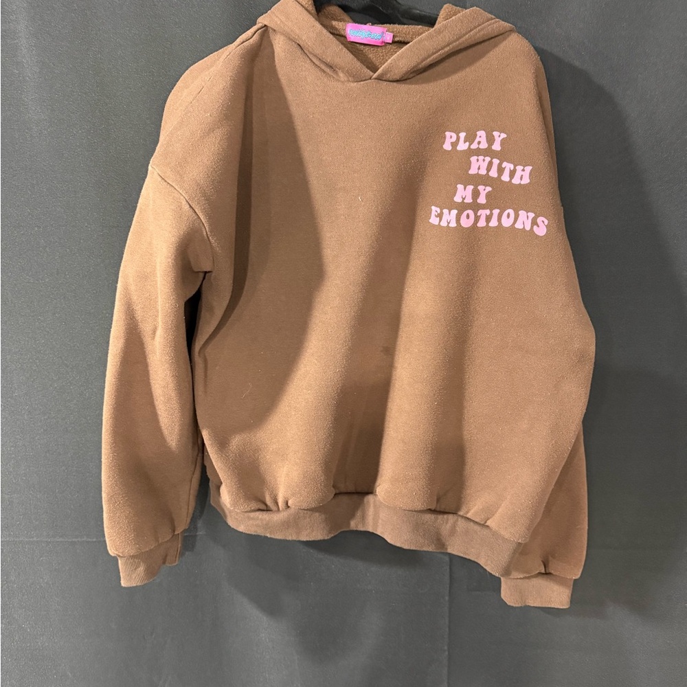 Edikted Brown Hoodie with Pink Text